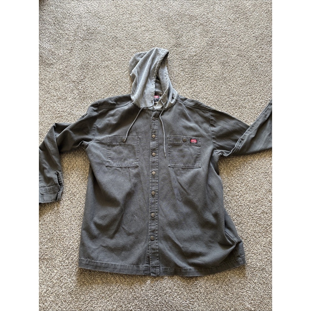 Unisex Wrangler Grey‎ Hooded Button Up Workwear Jacket Size Large